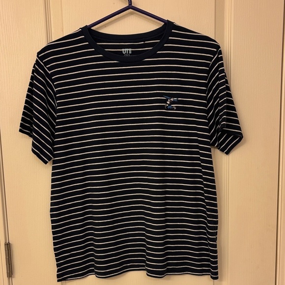 Uniqlo Striped Dark Blue and White Shirt with Mickey Mouse Detail - Picture 1 of 4